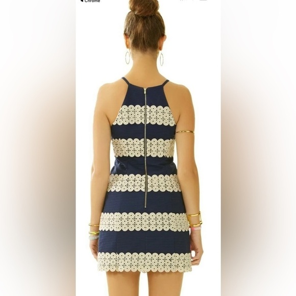Lilly Pulitzer Annabelle True Navy/Metallic Gold Lace Stripe Shift Dress 4 - Picture 5 of 15